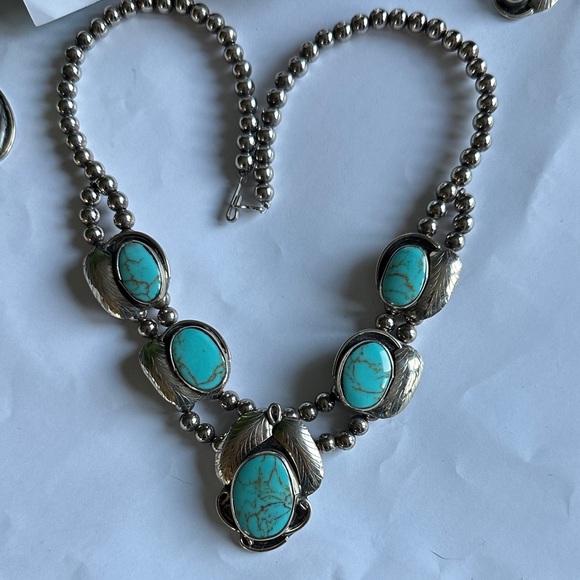 vintage Turquoise and Silver Jewelry Set native blossom costume jewelry - Picture 4 of 17